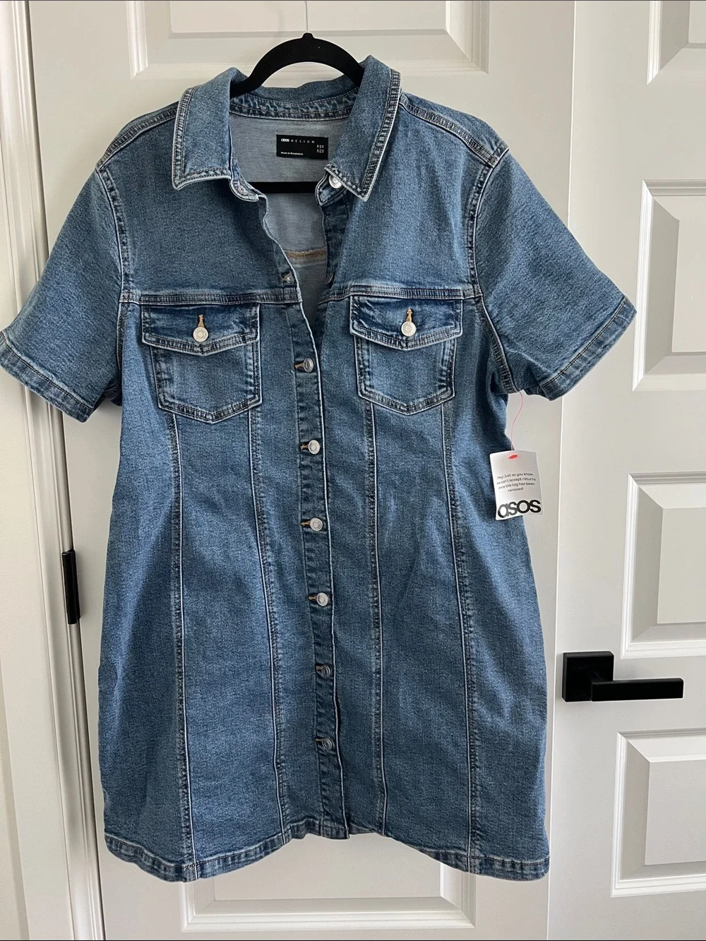 ASOS Blue Short-Sleeve Denim Shirt Dress - Picture 1 of 3
